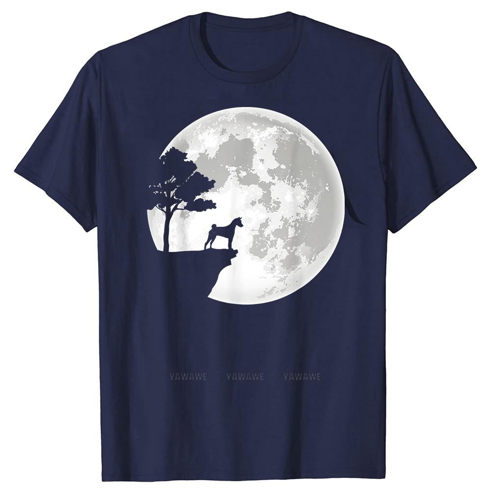 Basenji Dog and Moon Funny Halloween T Shirts Summer Graphic Cotton Streetwear Short Sleeve Birthday Gifts Tshirt Mens Clothing