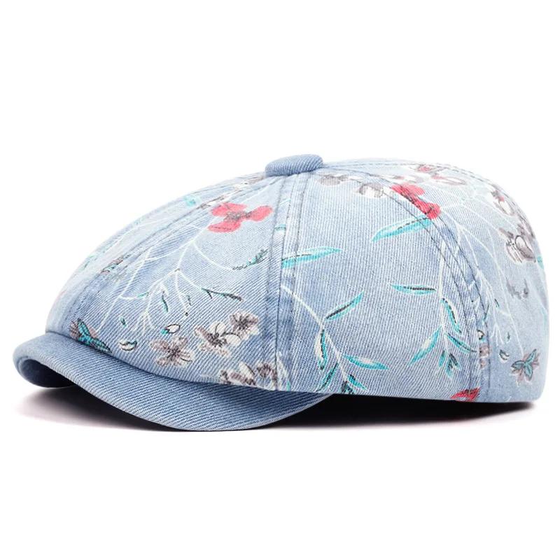 

Весенняя джинсовая хлопковая шляпа унисекс берет восьмиугольная кепка пекаря ретро роскошные дизайнерские шляпы повседневная брендовая кепка берет мужская кепка 52-62CM