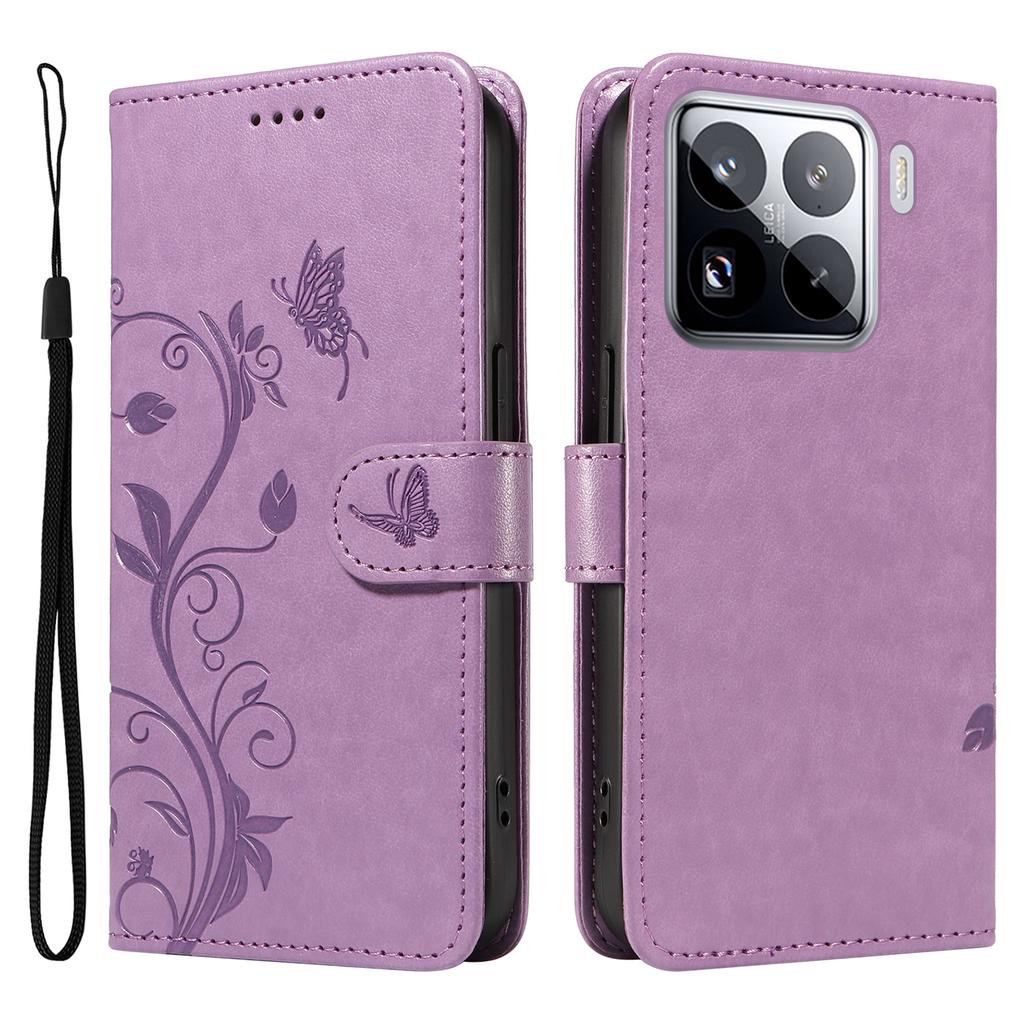 For Xiaomi 15 Pro PU Leather Cases Flower Pattern Wallet Stand Phone Cover with Strap