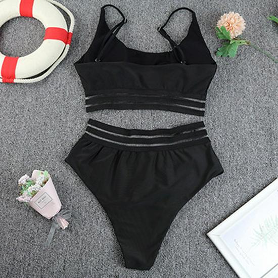 New High-Waist European & American Solid Color Lace Bikini Swimsuit