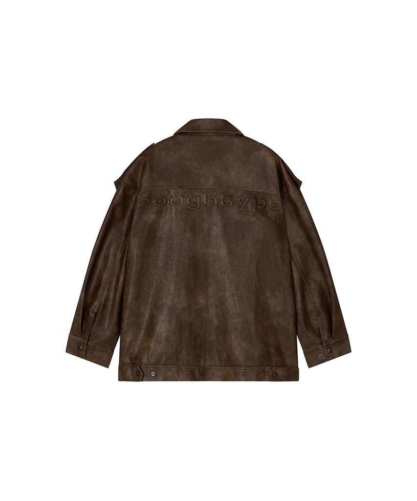 ROUGHTYPE Embossed Washed Leather Jacket - Brown