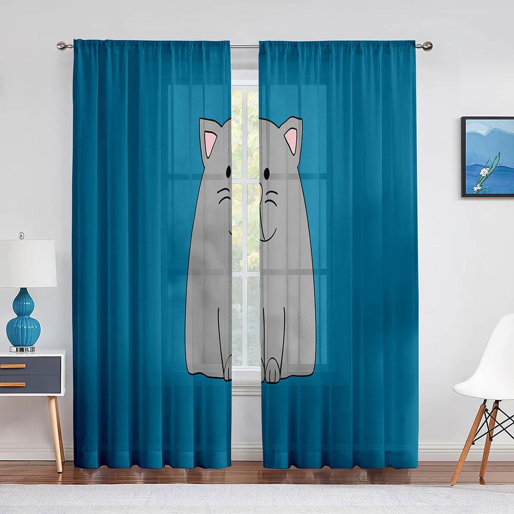Cartoon Cat Reading Book Pink Sheer Voile Curtain Kawai Animal Window Tulle Curtains for Living Room Kids Bedroom Kitchen Decor