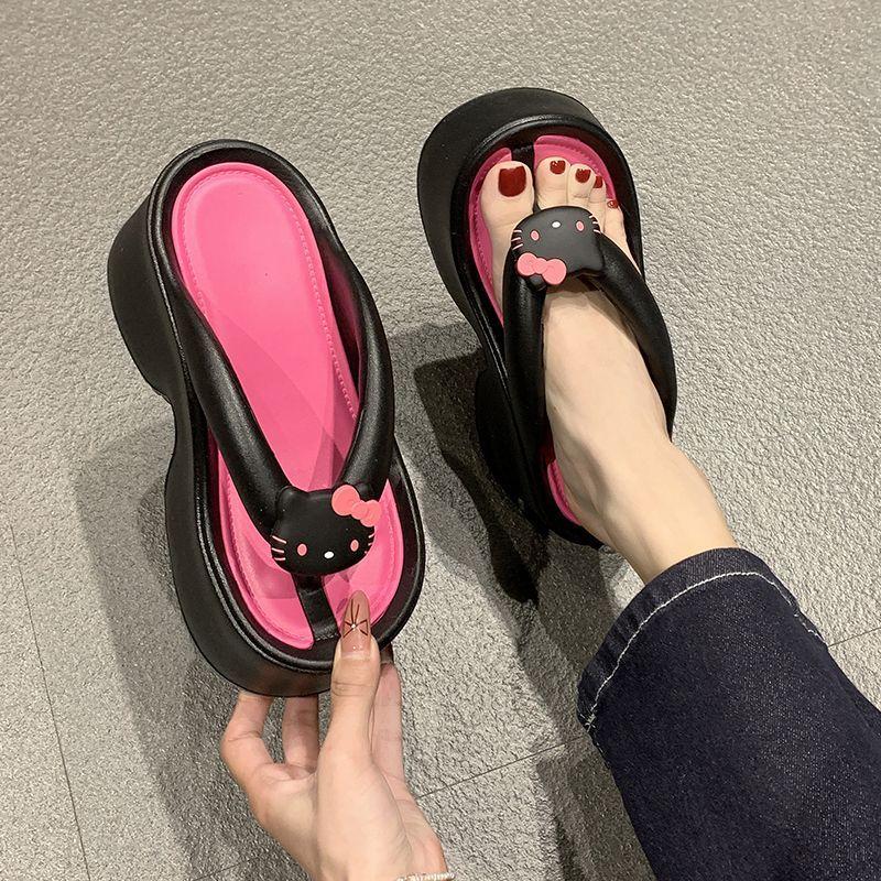 2025 sommar ny bär mode högt värde internetkändis flip-flops mångsidiga tjock botten höjdhöjande fot strandtofflor