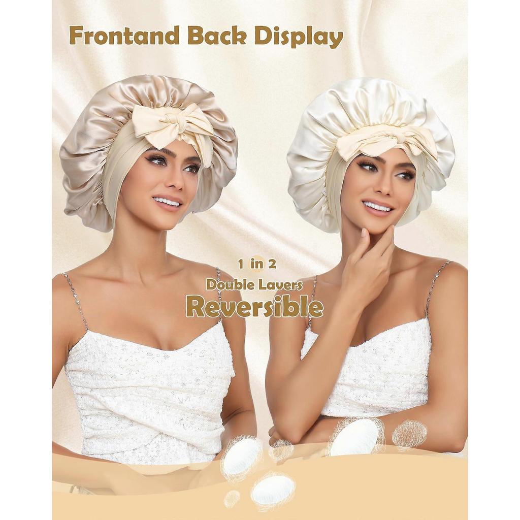 Silk Bonnet for Women Double Sided 100% Mulberry Silk Sleep Cap and Shower Cap Adjustable Fit