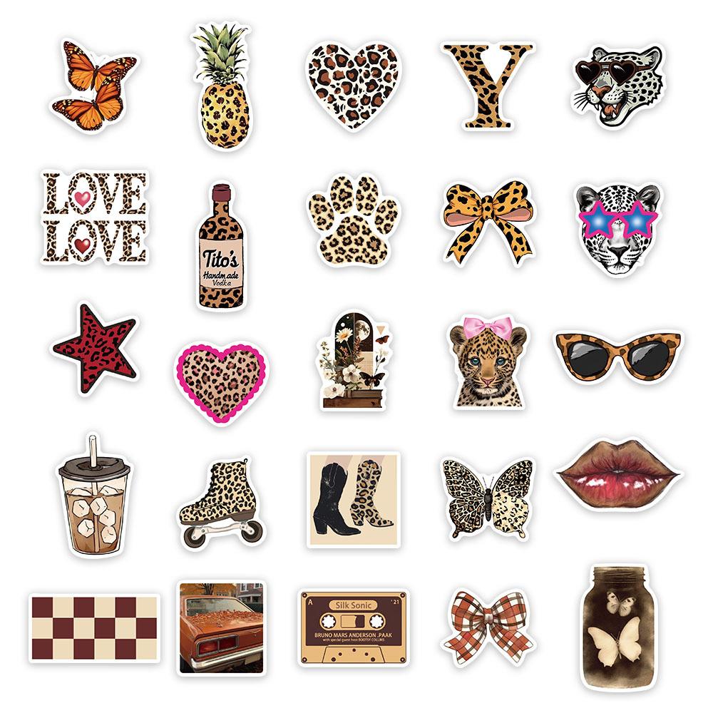 50pcs Leopard Love Stickers Set Retro Aesthetic Downtown Girls Stickers Cool Trendy Y2K Stickers for Laptop Skateboard