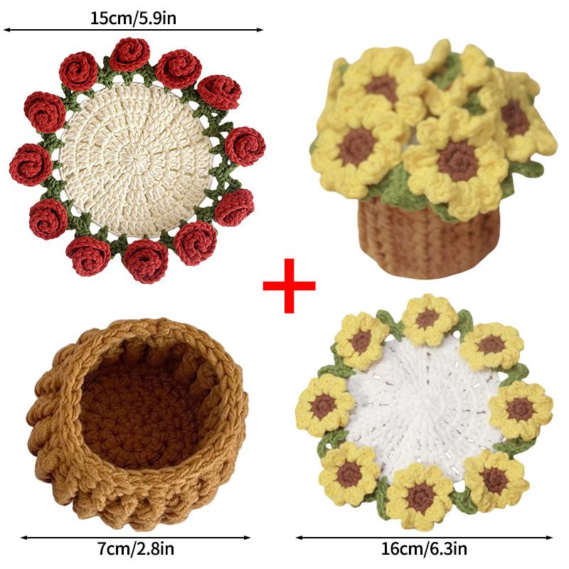 Mini Rose Bouquet Coaster Crochet Coaster Rose Flower Placemat Cup Pad Tea Coaster Mother's Day Gift Crochet Flower