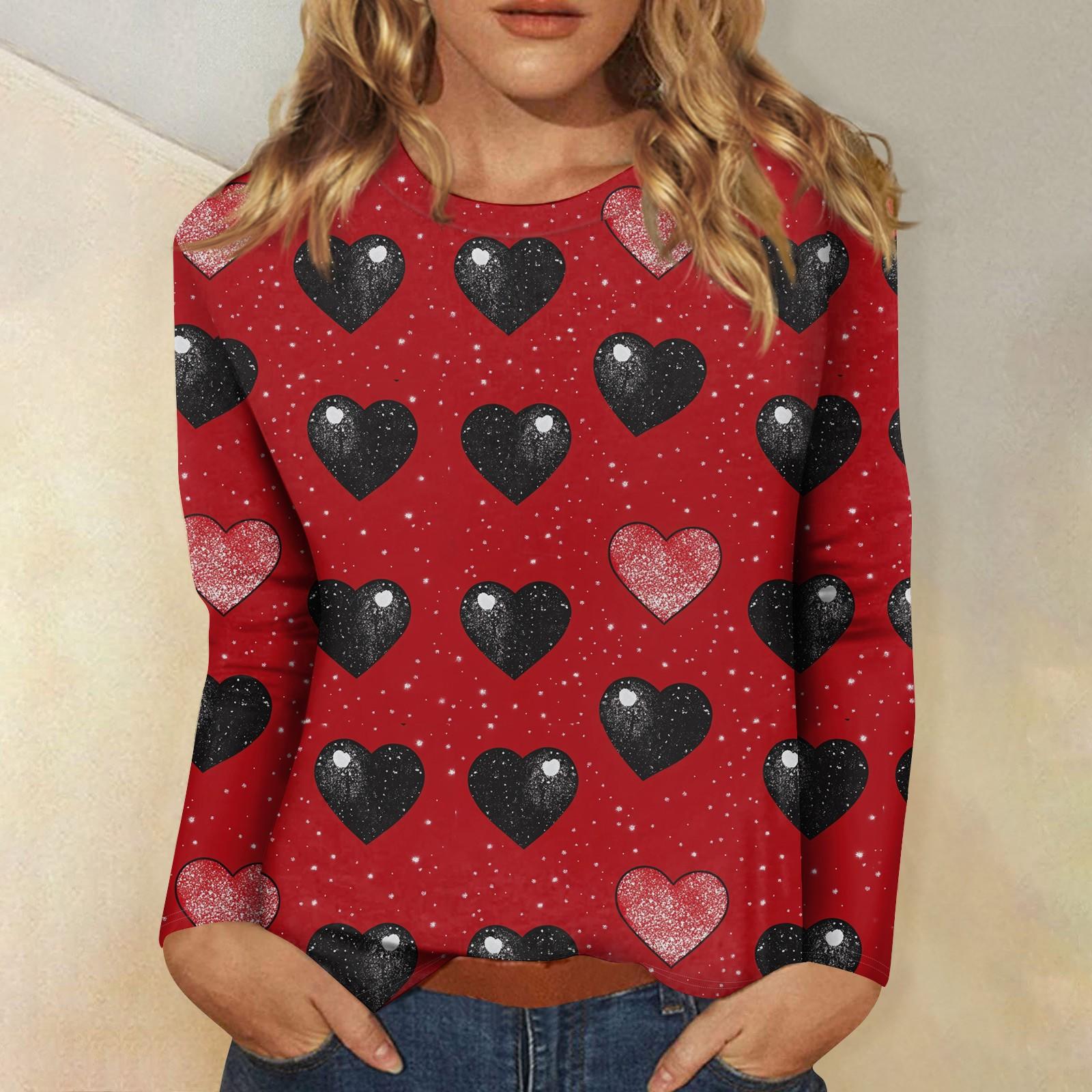 

Женская повседневная мода сексуальный удобный День святого Валентина принтованный круглый вырез длинный рукав топ S винный