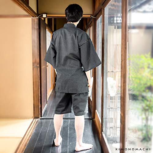 [KIMONOMACHI] Kyoto Kimonomachi Original Men's Jinbei, Ink Black Stripes, Cotton and Linen, Size LL, Father's Day Gift, Loungewear, Plus Size