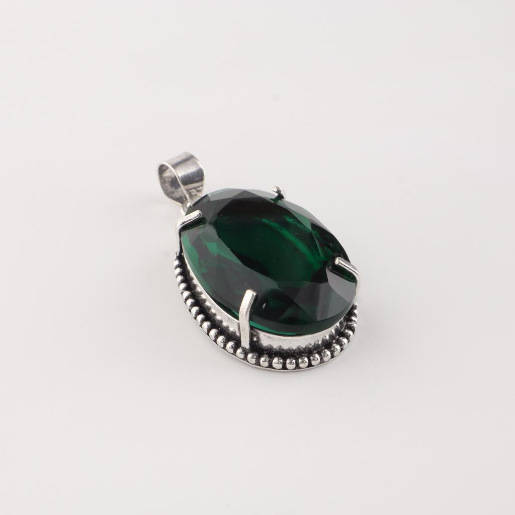 Chrome Diopside Gemstone Silver Pendant 1.75" , 925 Sterling Silver Handcrafted Jewelry, Green Stone Pendant For Gift PP-63-7