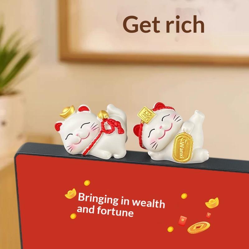 Cute Lucky Cat Sculpture, Wealthy Office Table Ornament, Suitable for Gaming Space & Car, Chinese New Year Gift, 1/2/4Pcs
