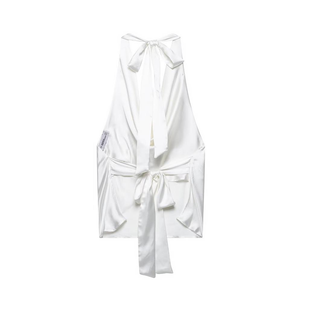 European and American Style, New Women's Clothing, Classic, Neck Collar Silk Satin Textured Top 2892650