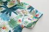 2026 Summer Southeast Asian Resort Boys' Leaf-Print Lapel Shirt & White Shorts Set