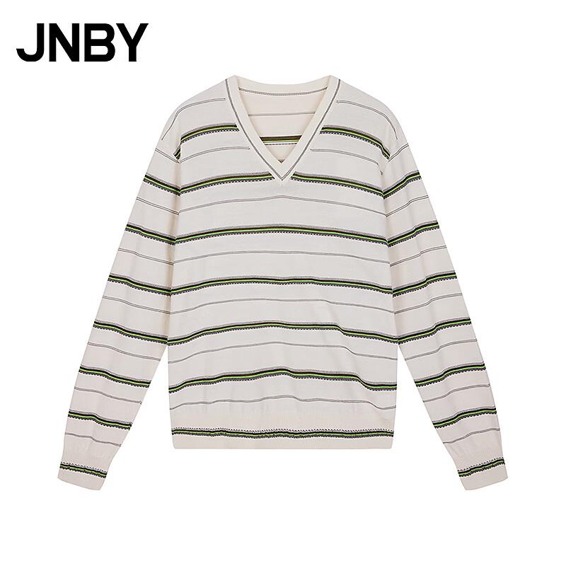 JNBY 2026 Spring Loose Fit V-Neck Striped Cotton Knit Sweater S