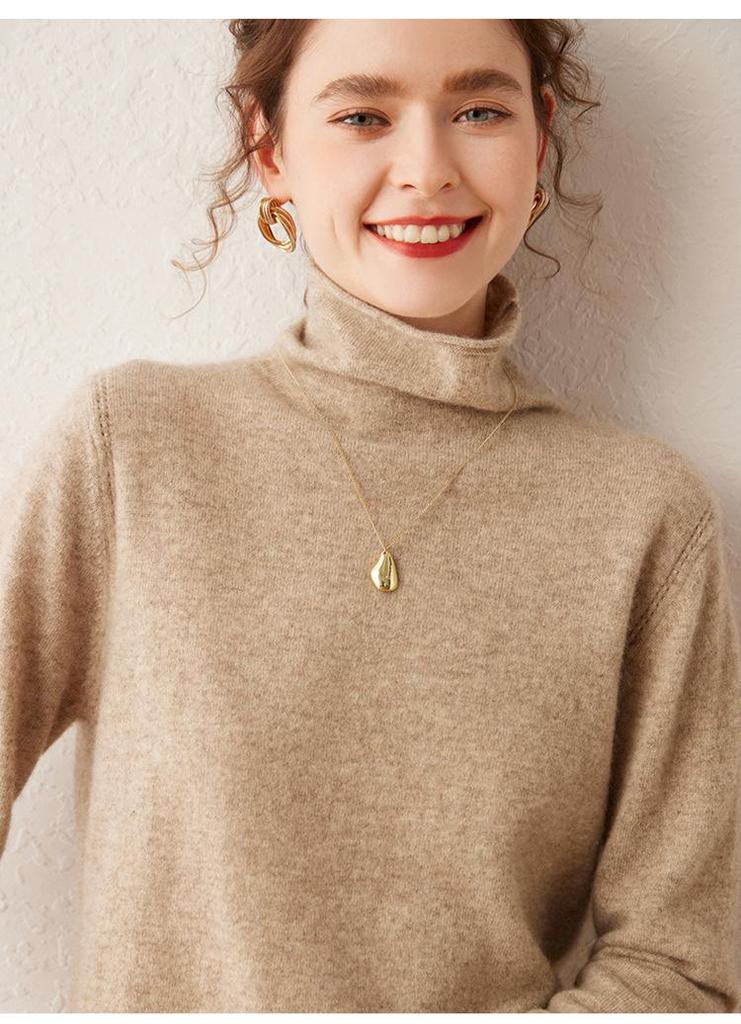 2024 Women's Pure Cashmere High Neck Sweater - Solid Color, Soft, Slimming Knit Base Layer