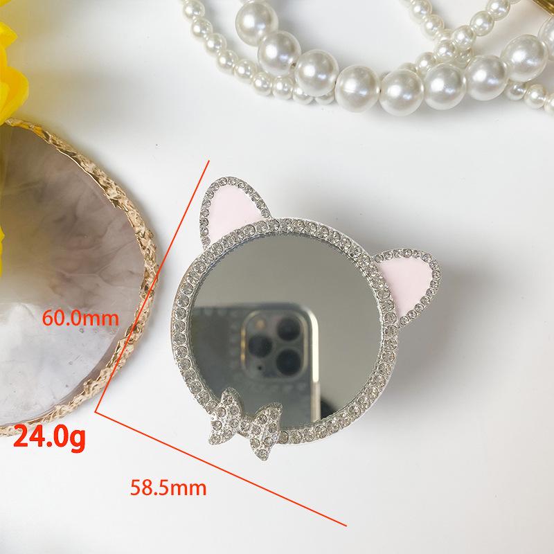 Paste Type Foldable Mobile Phone Tablet Desktop Airbag Mirror Bracket Cosmetic Mirror Diy Rhinestone Rabbit Ears Korean