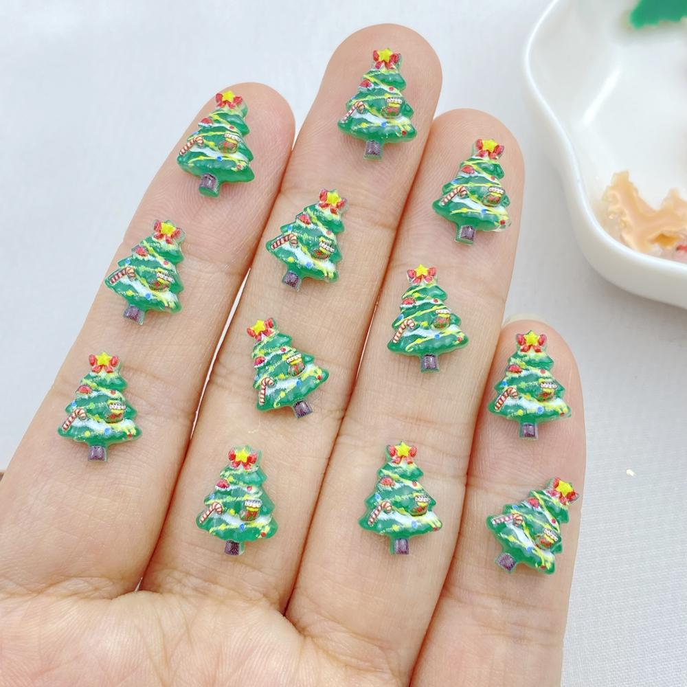 50Pcs New Cute Resin Small Santa Claus, Snowman, Tree Series Flat Back Ornament Jewelry Making Manicure Hairwear Accessories
