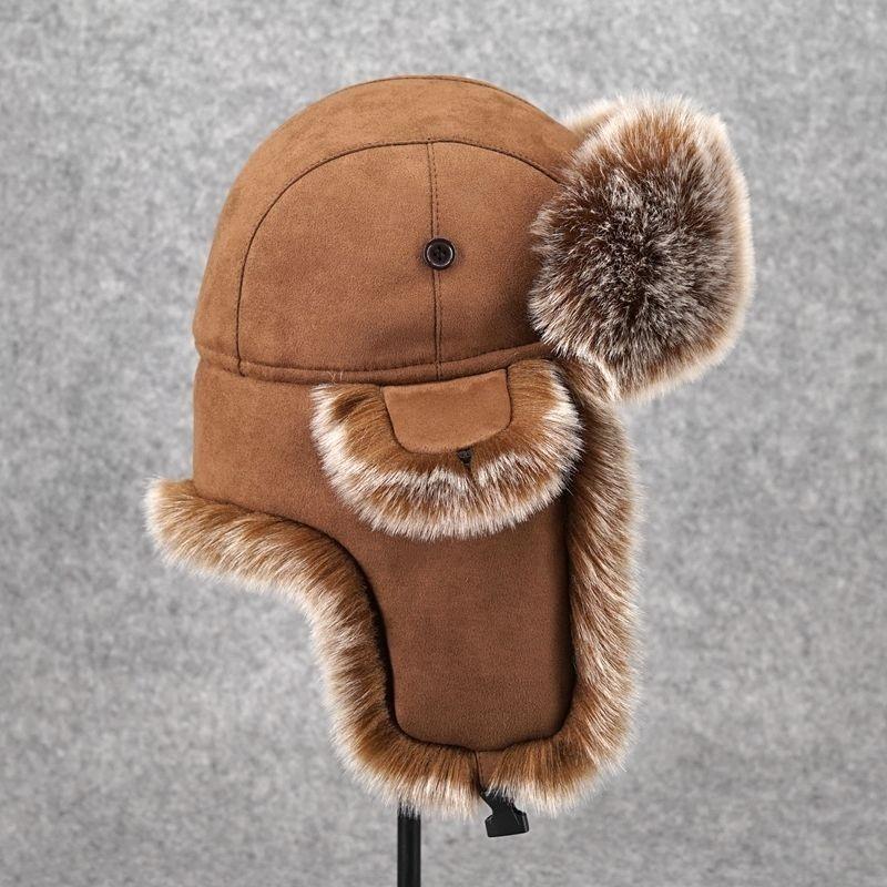 Hat men's winter imitation fox hair thickened ear protection cold hat cycling warm windproof ski hat