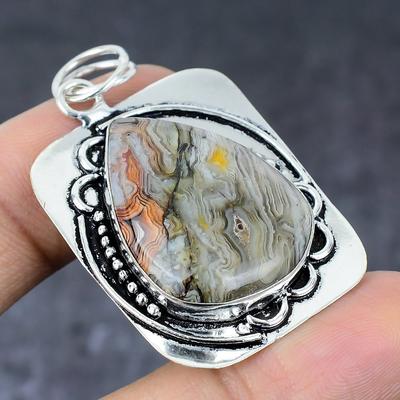 Natural Crazy Lace Agate Handmade 925 Sterling Silver Jewelry Pendant 2.05" C9M08