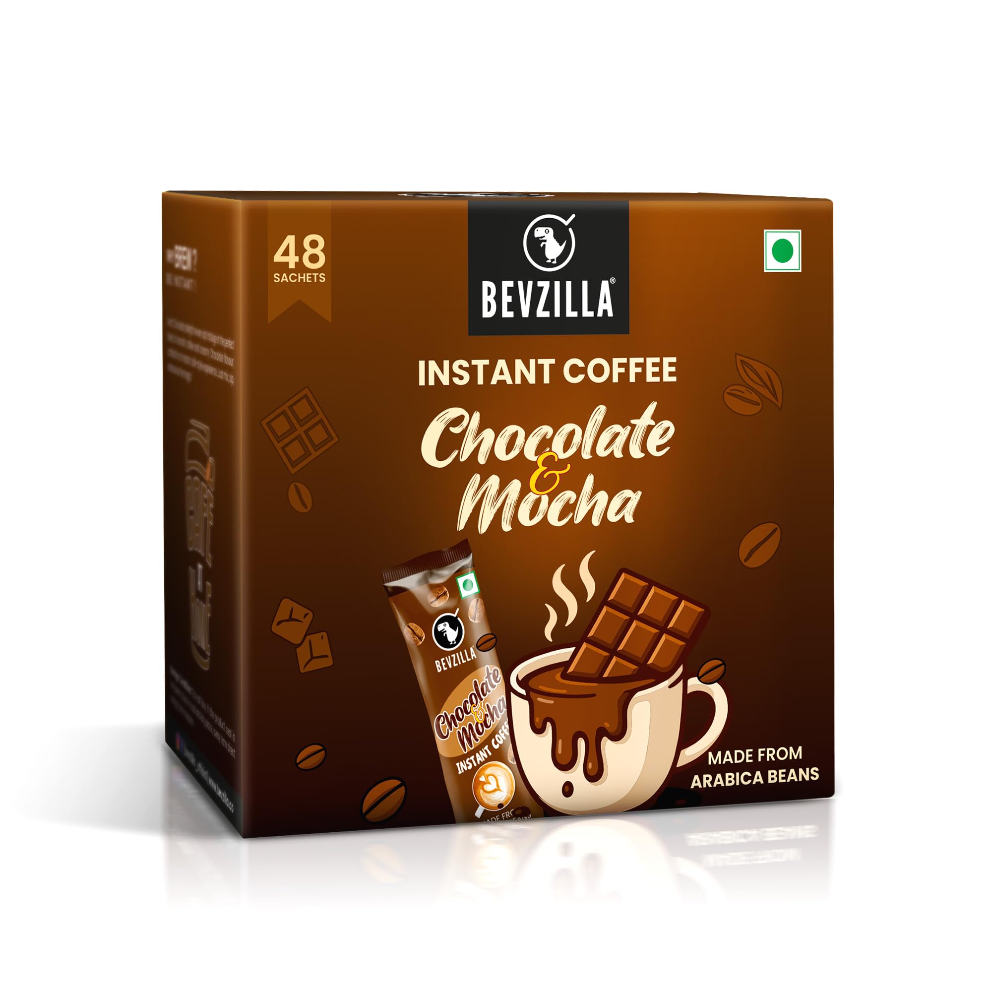 Bevzilla 48 Chocolate & Mocha Instant Coffee Powder Sachets | Arabica Beans with Chocolaty Twist | Perfect for Espresso, Latte & Cappuccino | Enj