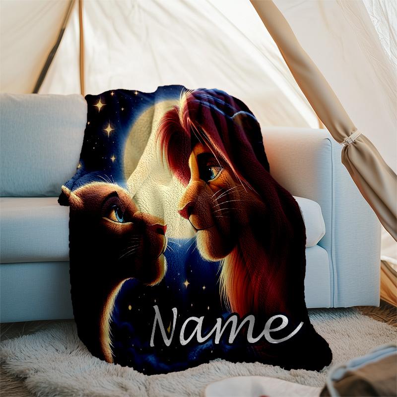Customizable Lion King Throw Blanket – Personalized Name, All-Season Cozy Snug Blanket, Machine Washable, Personalized Blanket