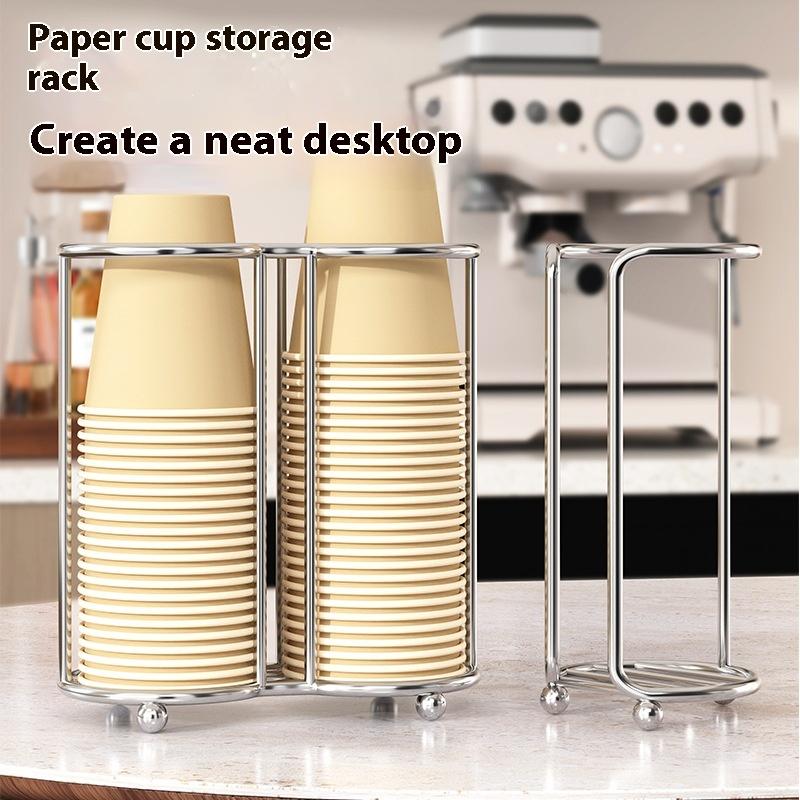 Stainless Steel Disposable Cup Holder Desktop No Punching Required Paper Cup Storage Rack Kitchen Living Room Office Cup Holder