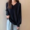 2023 Autumn Winter Women's Loose V-neck Pullover Sweater - Lazy Korean Style Knitwear Base Layer