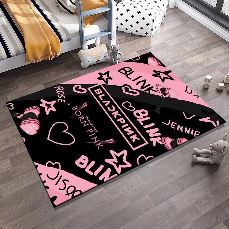 Blackpink Born Pink Herz Design Teppich Rutschfester Teppich geeignet für Wohnzimmer- und Schlafzimmer-Sofas