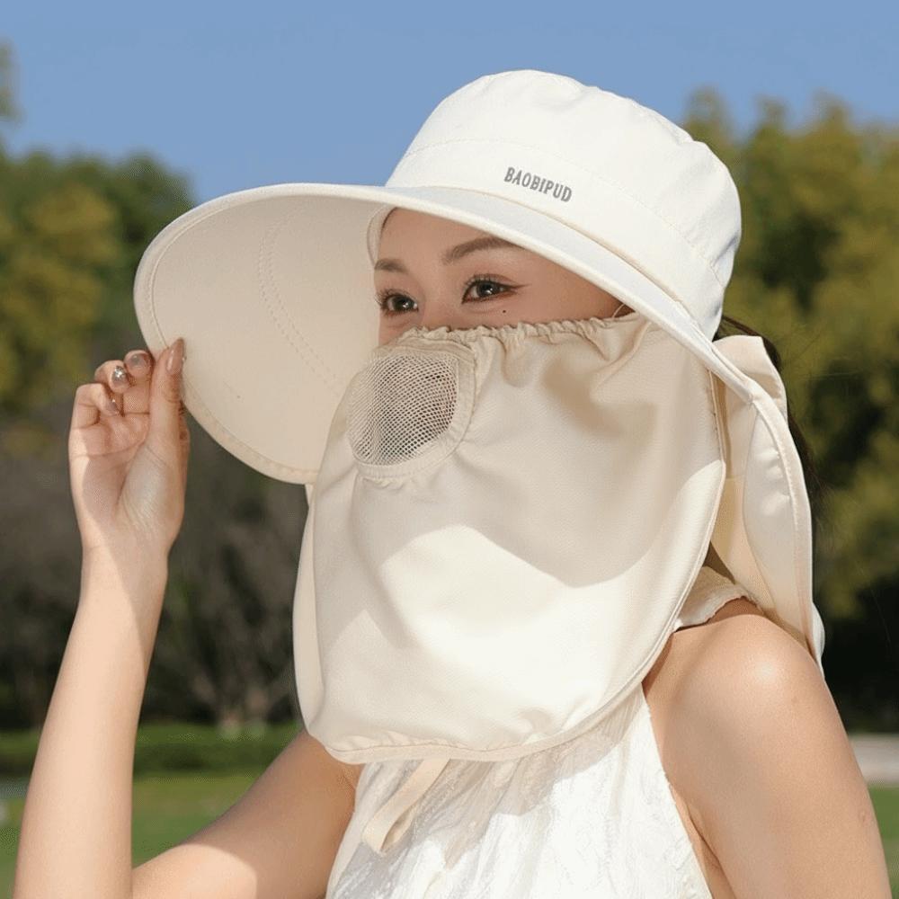 Simple Wide Brim Sunscreen Sun Hat Breathable Face Cover Picking Tea Hat Lightweight Sun Protection Neck Flap Hat Fishing