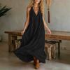 Plus Size Women's Summer  Solid V-neck Flowy Maxi Dress Vacation Beach Dress for TikTok Independent Station