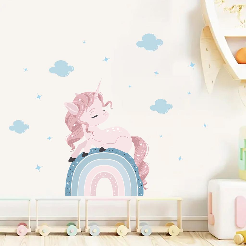 Cartoon Cute Rainbow Cloud Unicorn Glow Wall Stickers Decoration for Bedroom Girls Gift Home Decore Living Room Wall Decals