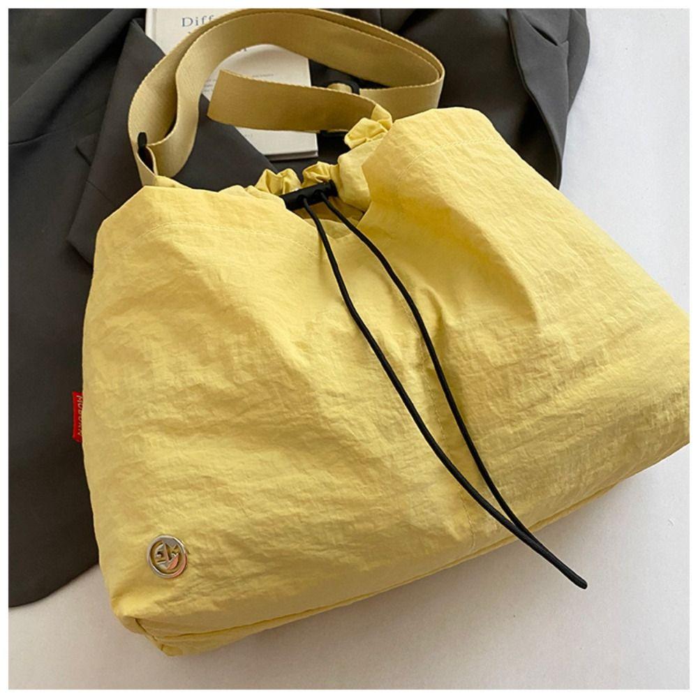 Korean Style Pleated Drawstring Bucket Bag Large Capacity Cloth Crossbody Bag  Women
