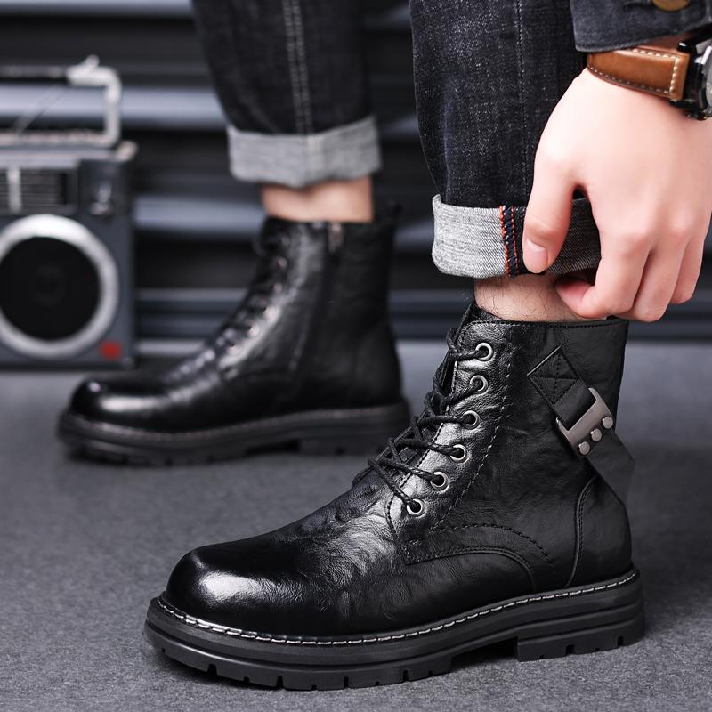 Men Winter Casual Boots Fashion Mens Warm Plush High Top Boots, Fashionable Korean Version Comfort Outdoor Motorcycle Business Leather