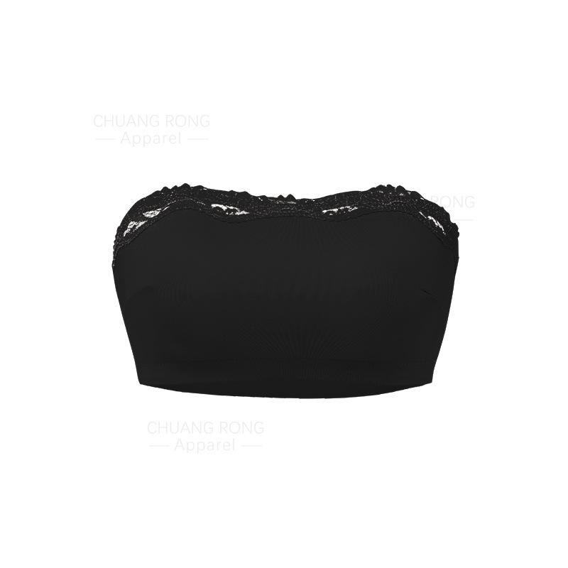 

Sexy lace strapless tube top non-slip women s ultra-thin cup chest-wrapped thin breathable women s bra without steel ring S чёрный
