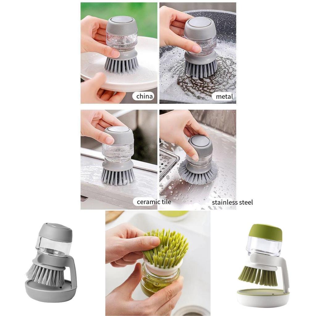 Household Dish And Pot Brush With Builtin Liquid Injector For Lazy Clean
