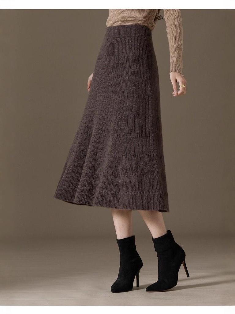 Autumn/Winter 2025 Pleated Midi Skirt - 100% Cashmere, Slimming, Solid Color, Versatile and Stylish.