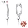 CLUCI 3 pair Authentic 925 Silver Zircon Hoop Earrings Jewelry for Women Party Sterling Silver Pearl Earring Mounting SE134SB