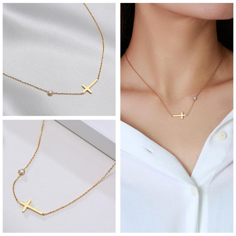 Vnox Simple Stainless Steel Cross Pendant Necklaces for Women, Prayer Religious Choker Collar Christian Gift Jewelry