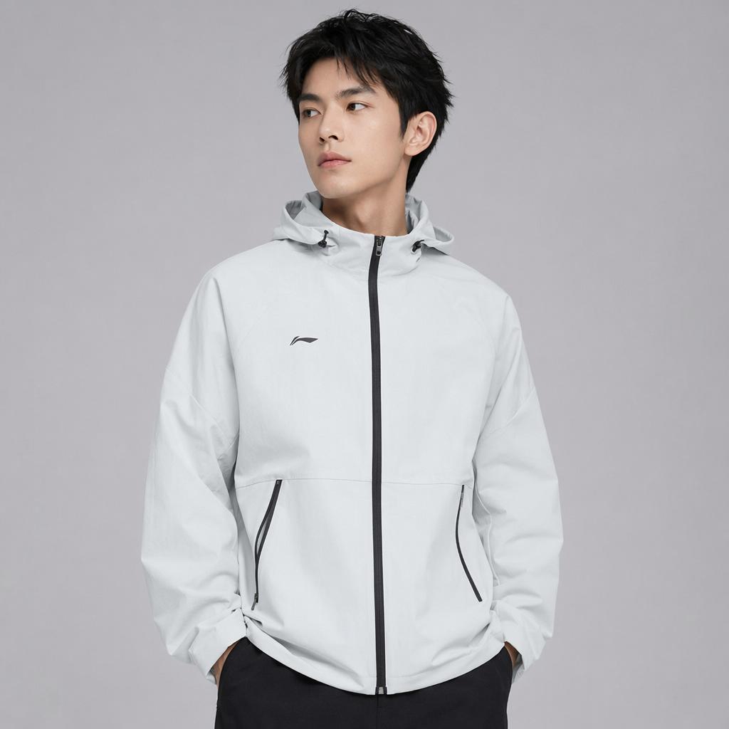 Li Ning Solid Color Hooded Long Sleeve Windbreaker Men outerwear Water-Droplet-Gray AFDUA11-2