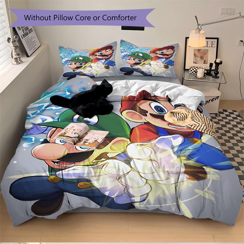3pcs Mario and Luigi's Epic Battle Print Cover Set Ultra Soft, Breathable, and Comfortable Bedding with Stylish Design for Bedroom and Guest Room