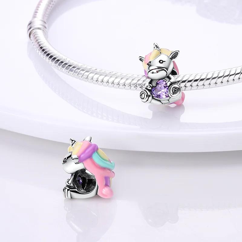 Charms Platacute Colorful Unicorn Purple Heart Beads Fit Originalbracelets Charms For Women Jewelry Diy Making Gifts
