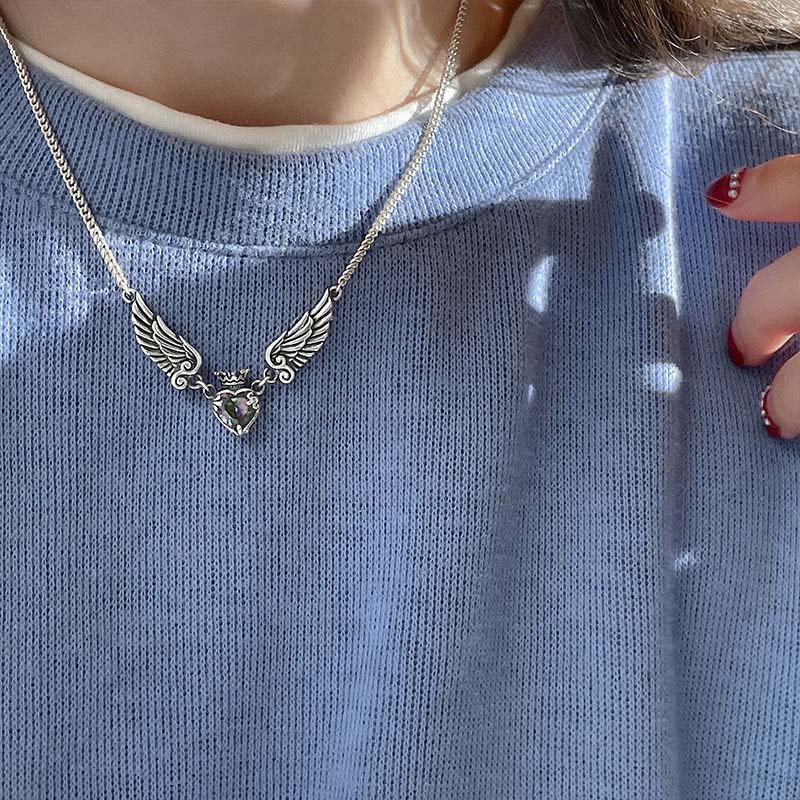 Naszyjniki z zawieszką w kształcie gotyckiej korony serca, skrzydeł anioła, vintage, modne, wykwintne, w kształcie miłości, łańcuszek na obojczyk, choker, cyrkonia