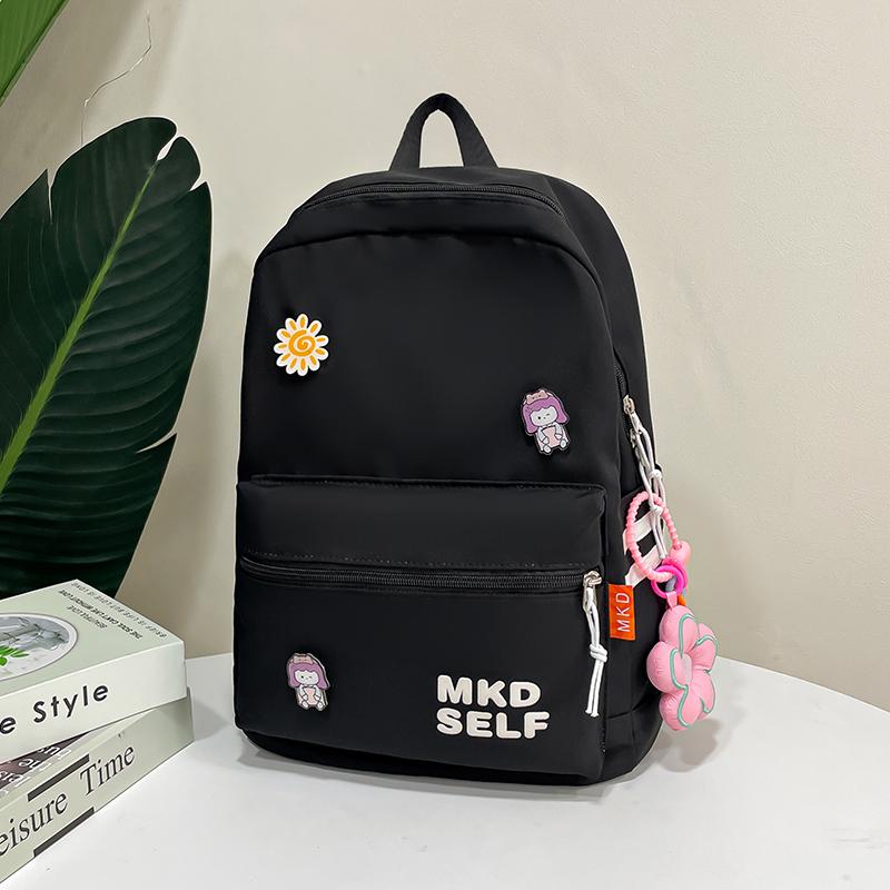 

Ежедневные школьные рюкзаки большой емкости для путешествий, женские однотонные рюкзаки на плечо, нейлоновые рюкзаки на молнии для покупок чёрный