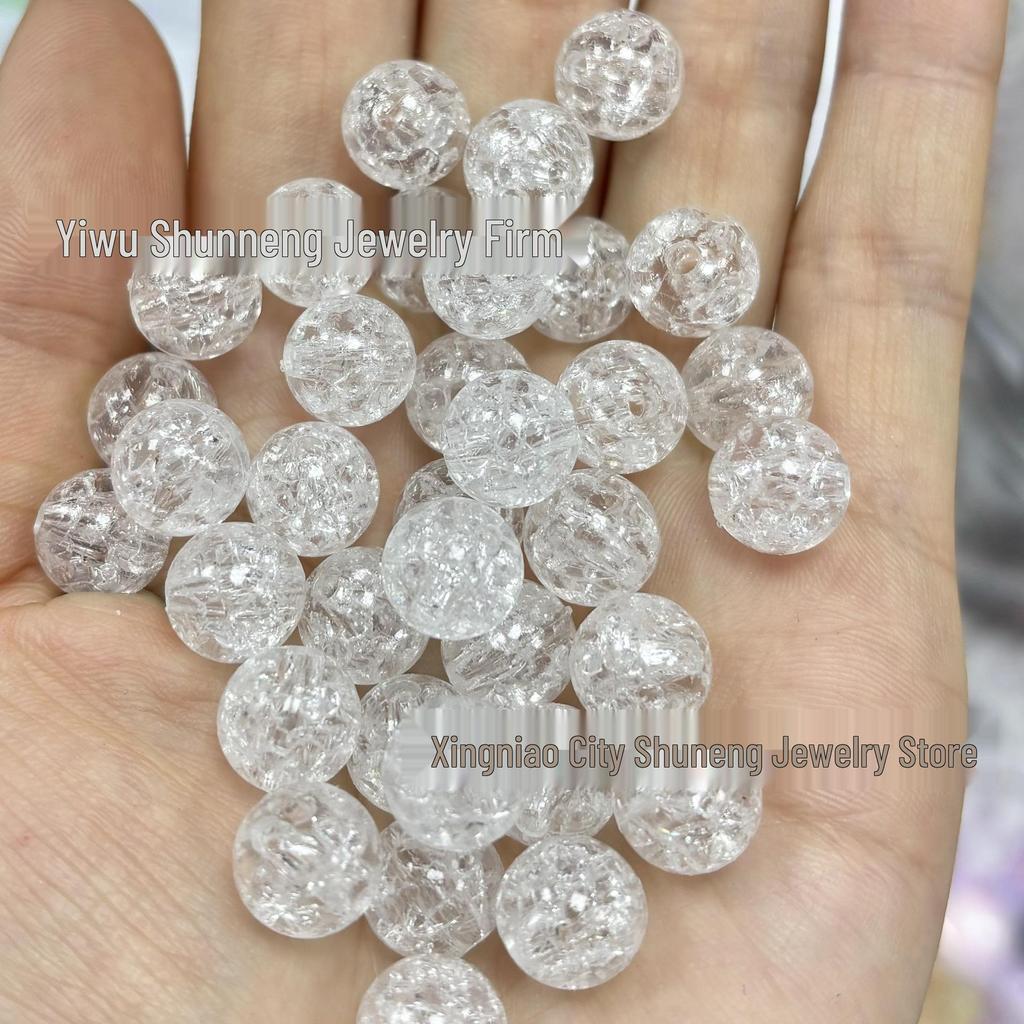 Transparent Cracked Acrylic Beads for DIY Jewelry - Round Loose Beads for Bracelets & Pendants
