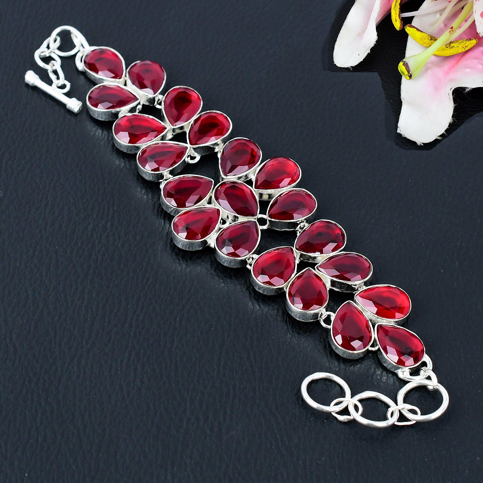 

Mozambique Garnet Gemstone Handmade 925 Sterling Silver Bracelet 7-8 KG-370