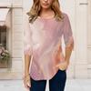 Women Plus Size Round Neck Half Sleeve Abstract Printed Pink Purple T Shirt Curved Hem
