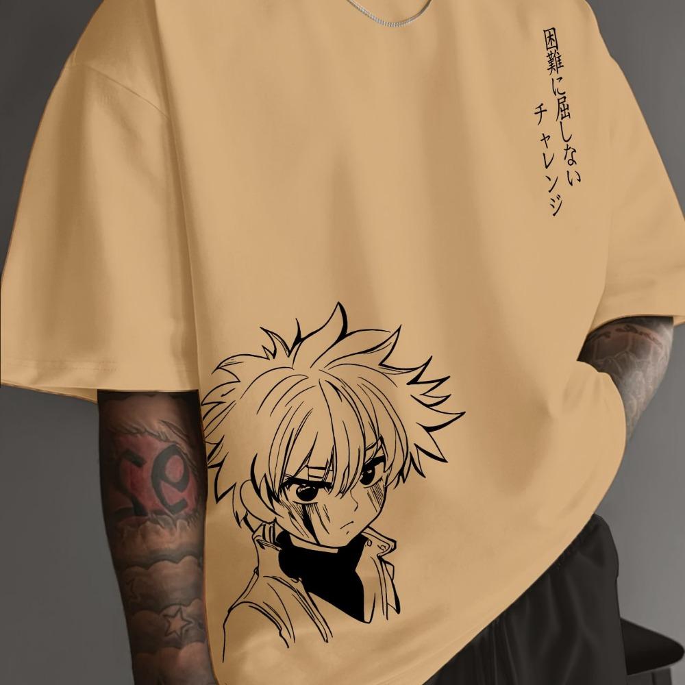 Men's Fashion Casual Loose Japanese Anime Character Pattern Printed Round Neck Short Sleeved T-shirt Top