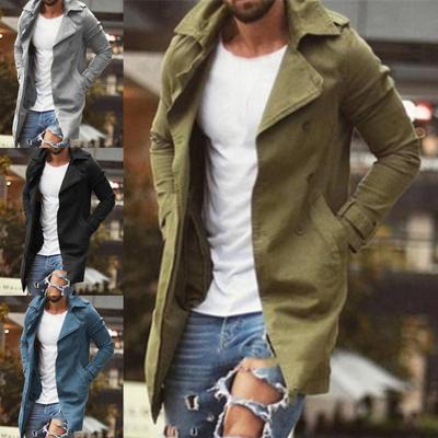Men Coat Windbreaker Cardigan Slim Solid Color Trench Coat for Winter