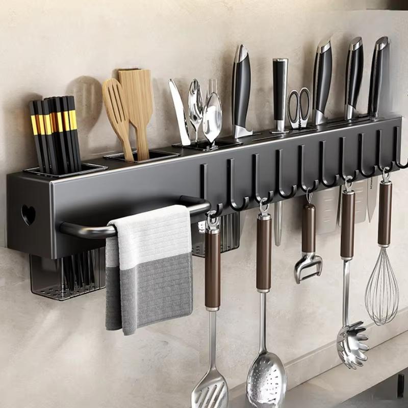 Kuchyňský organizér Stojan na nože Úložný box Domácí stojan na nože Držák na lžíce a hůlky Nevyžaduje vrtání Závěsný úložný box