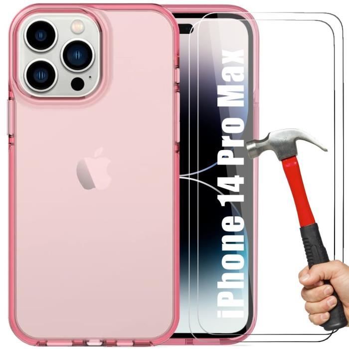 Coque Silicone - pour iPhone - 14 Pro Max - Rose Clair - 2 Verres Trempés - Protection Écran