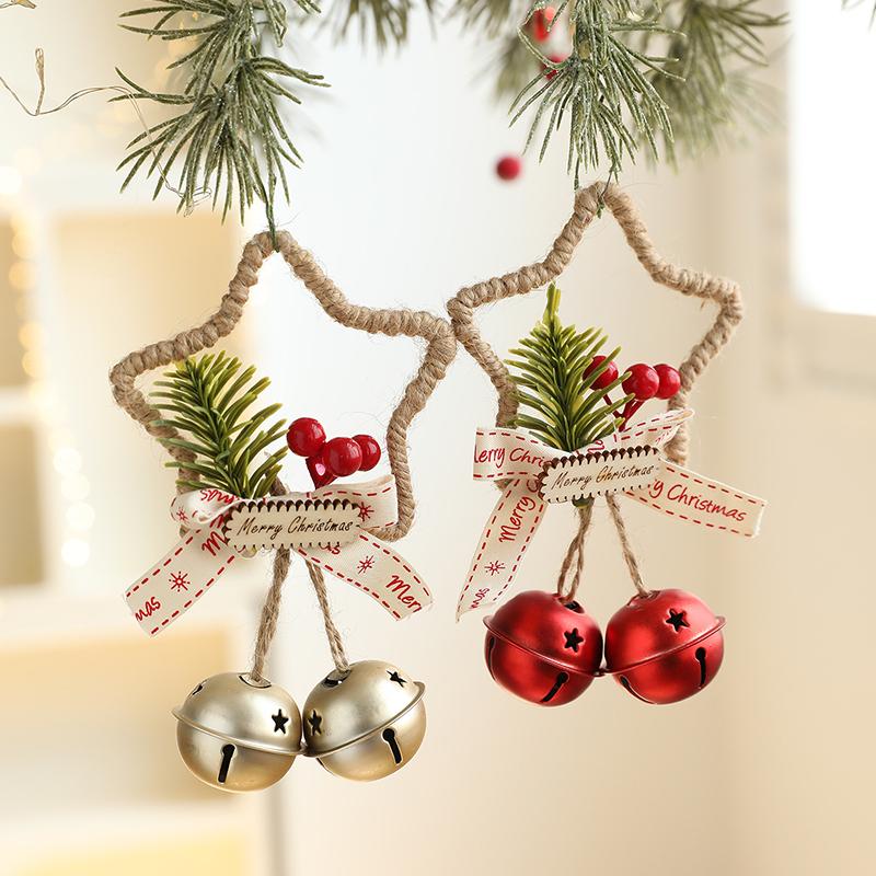 15.5x9.5cm Hollow-out Five-pointed Star Cute Door Hanging Xmas Atmosphere Pine Berry Design Home Decor Multi-Color